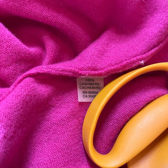 Magaschoni Pink Cashmere Sweater V-Neck Pullover Size Medium Fringe Trim Career - Picture 3 of 4